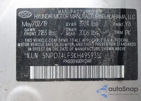 2019 Hyundai Elantra Se from USA, damaged, VIN 5NPD74LF3KH495935